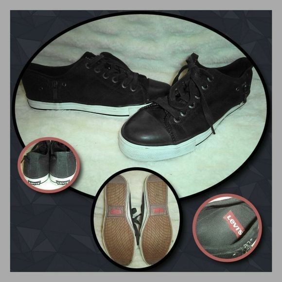 LEVIS SNEAKERS CANVAS LOW CASUAL SKATE SHOES ZIP EX RED TAB BLACK~MENS SIZE 10 - Picture 2 of 8